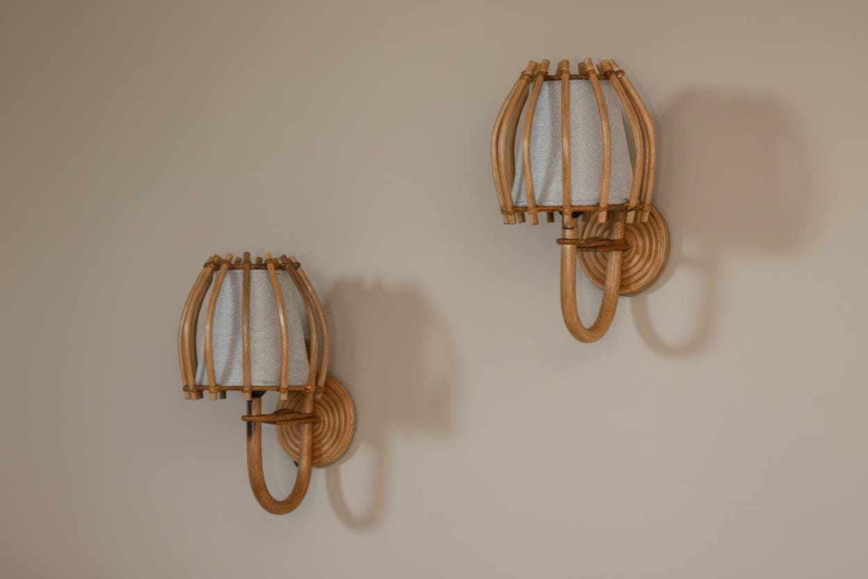 Pair of Bent Rattan Wall Sconce