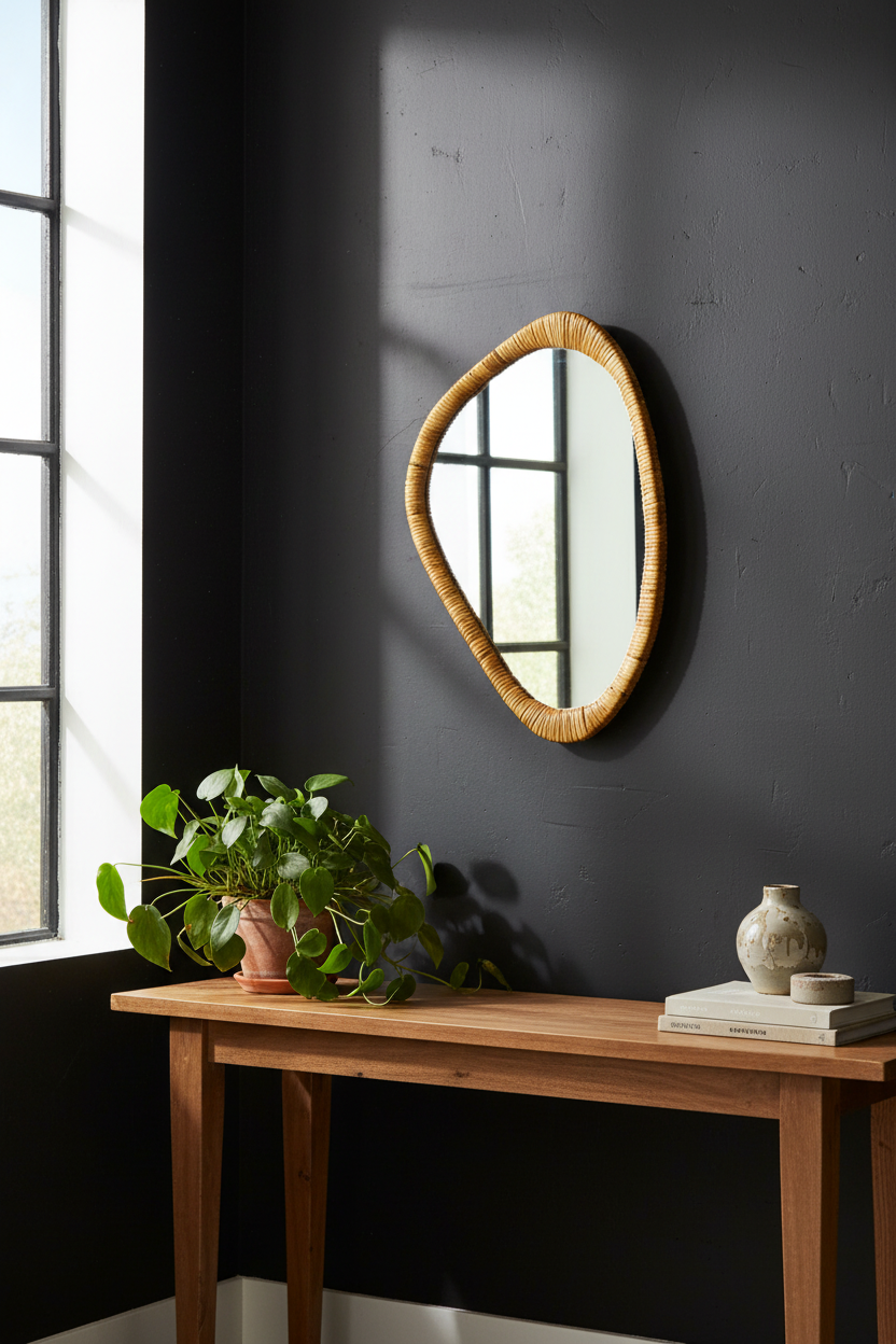 Handcrafted Rattan Cane Wall Mirror – Mid-Century Modern