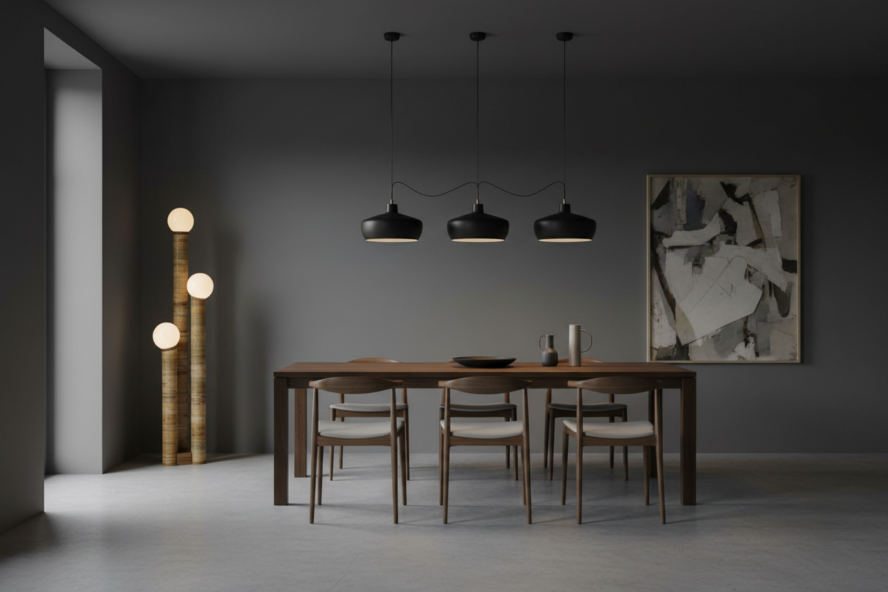 Luigi Trio lamp in charcoal grey dining room