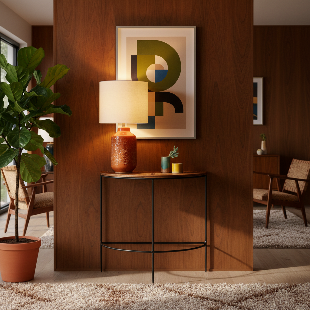 Noir Arc Console Table - Black Iron Frame with Natural Rattan Top by Rattanology