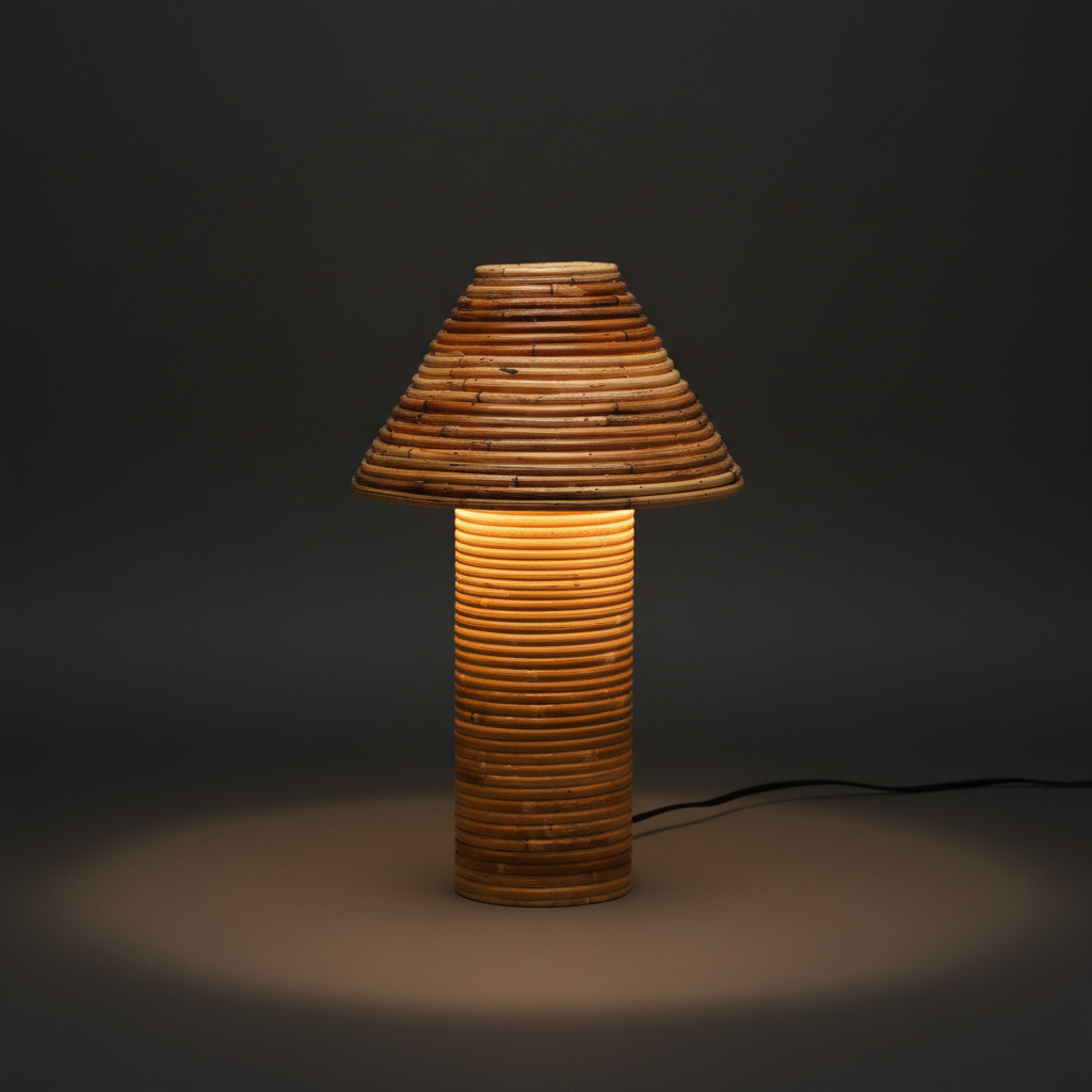 Mushroom Rattan Lamp - Dark Background Studio Lighting