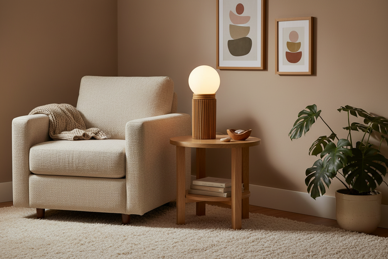 Pencil reed table lamp in interior setting