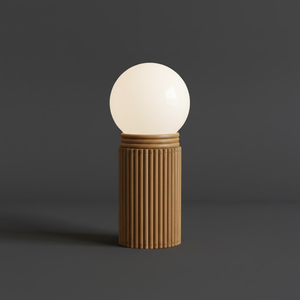 Pencil reed table lamp on darker grey background
