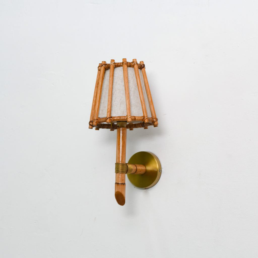 Brass & Rattan Wall Sconce
