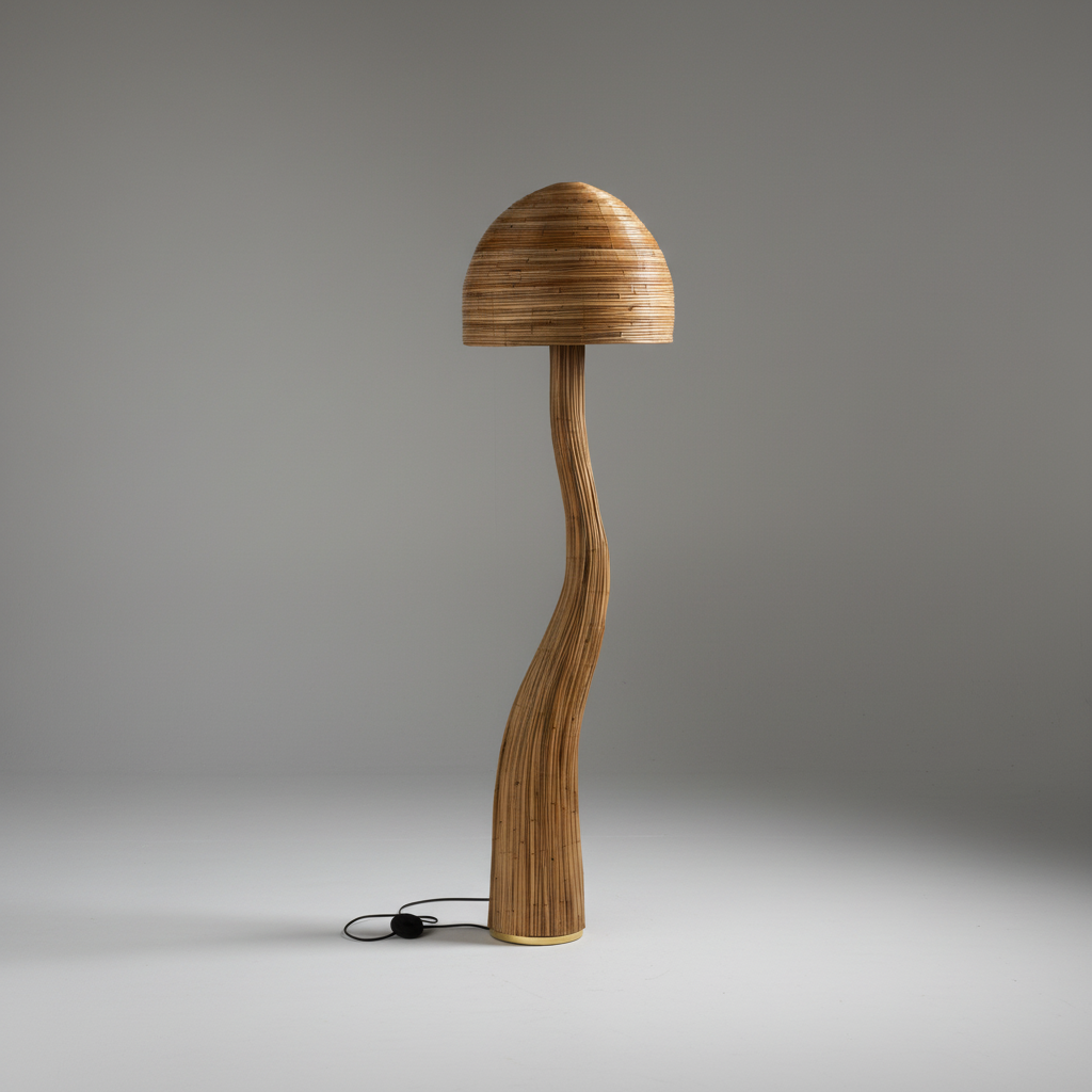 Professional studio photo of rattan floor lamp