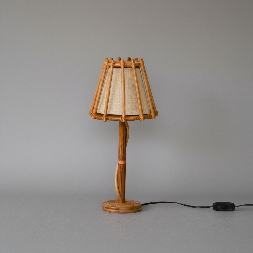 Professional studio photo of rattan table lamp
