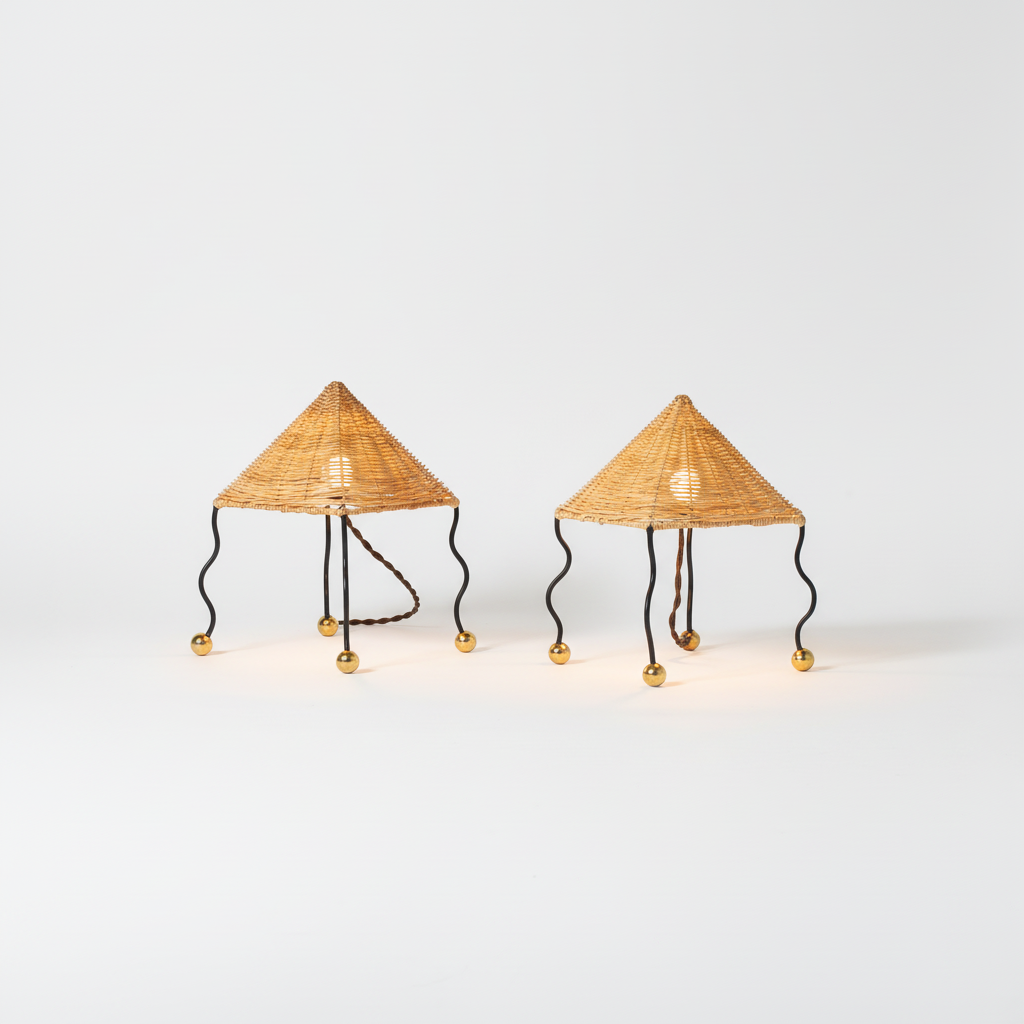 Rattan and Steel Table Lamp Pair Profile Photo