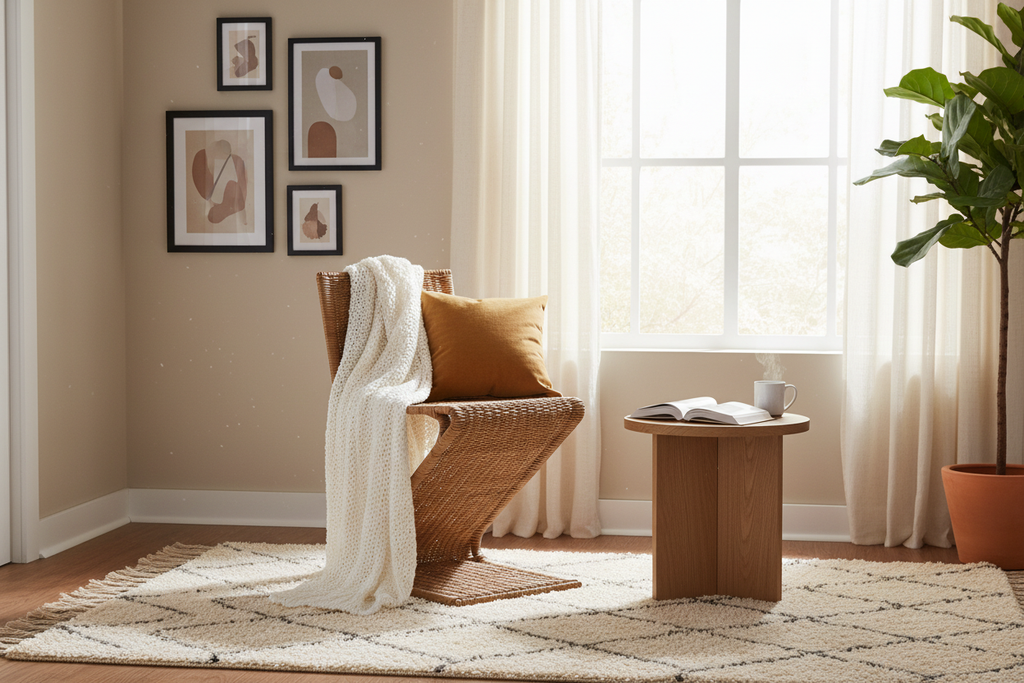 Rattan chair in bedroom setting