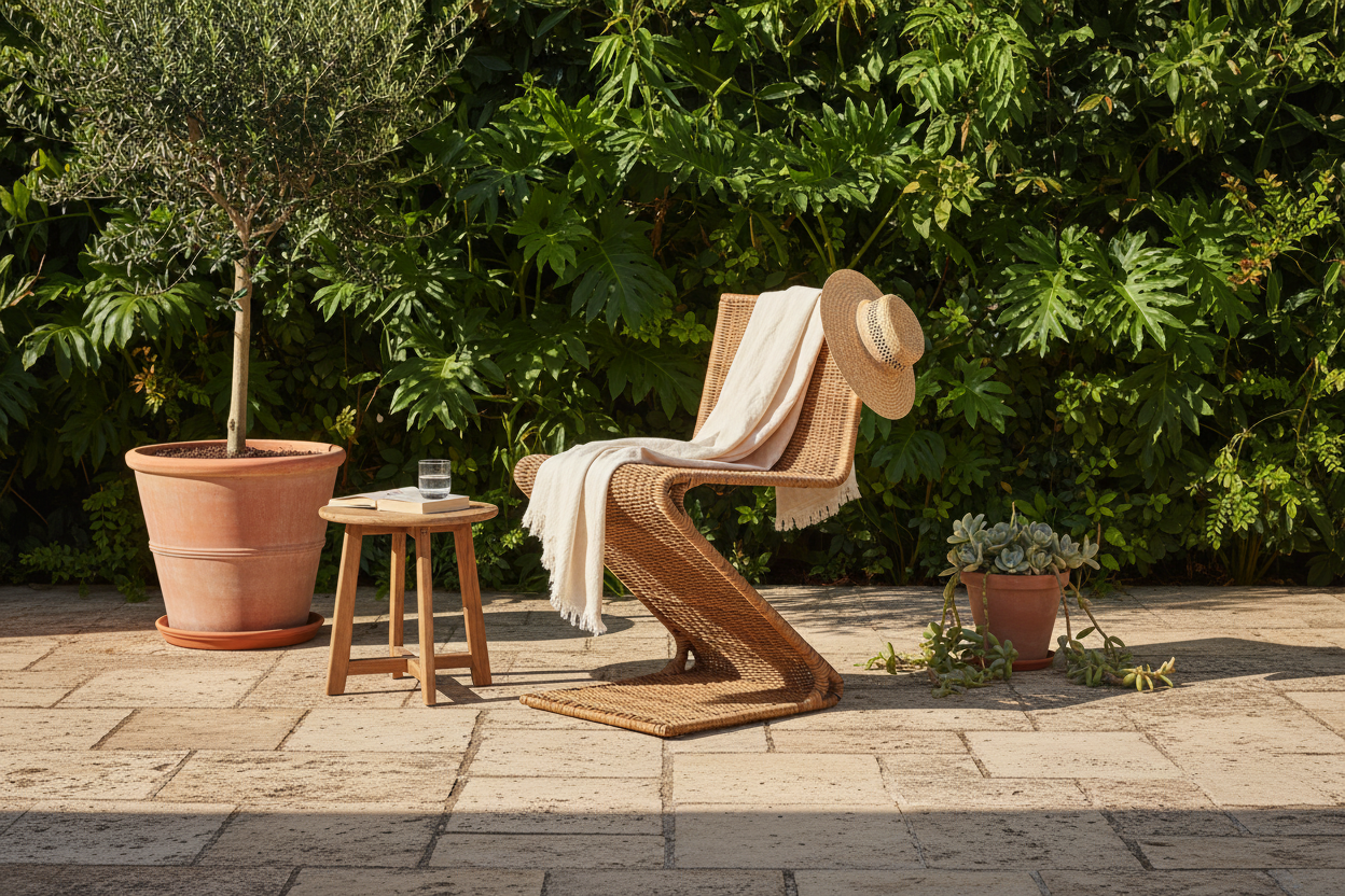 Rattan chair on outdoor patio