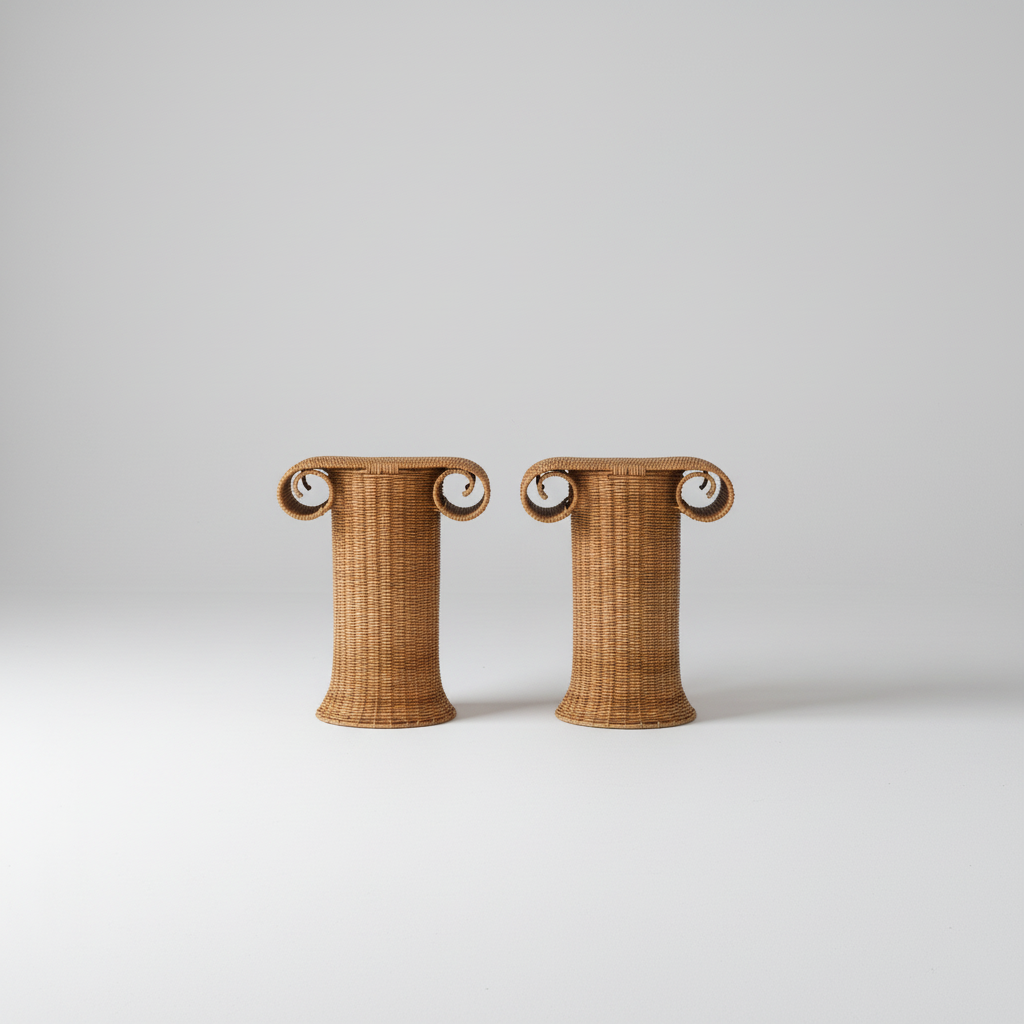 Rattan Column Pedestal Plant Stands Profile View