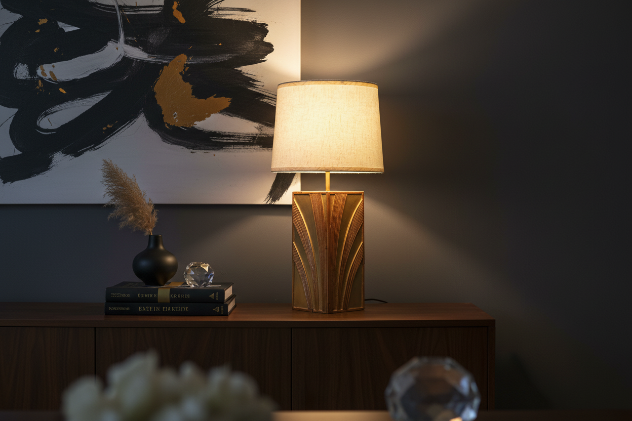 Rattan lamp with black walls