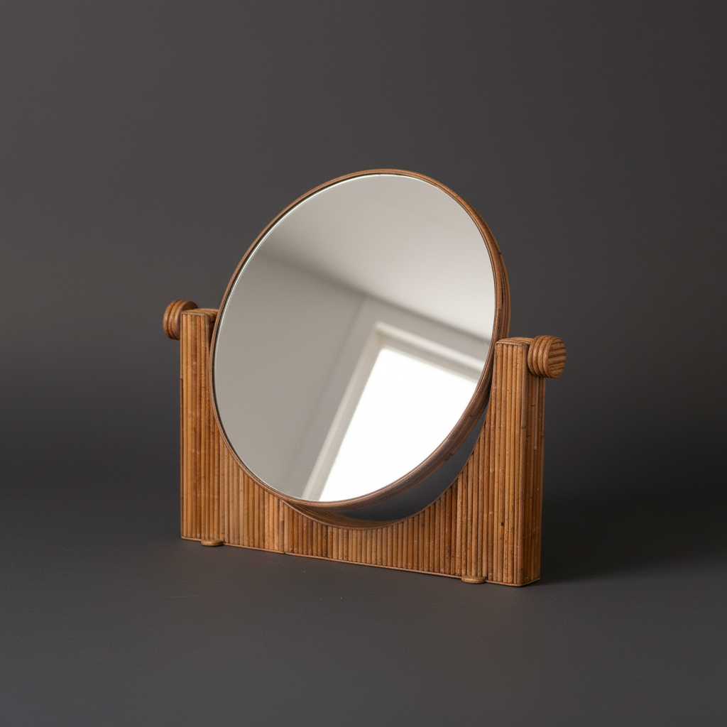 Rattan mirror on dark grey background