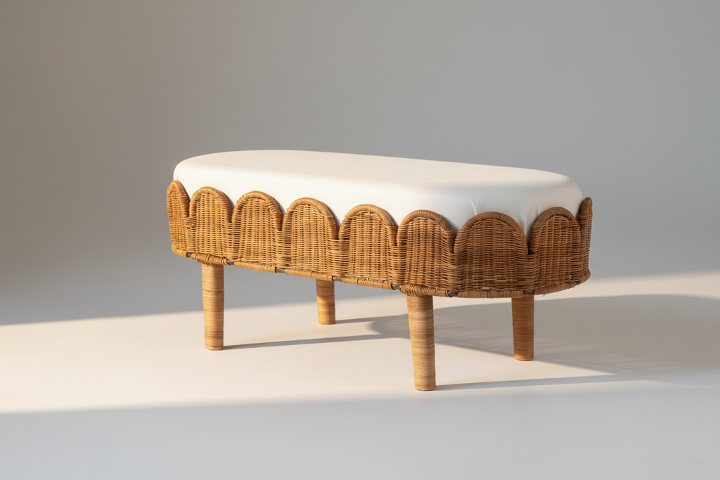Otto Wicker Scallop Ottoman Bench