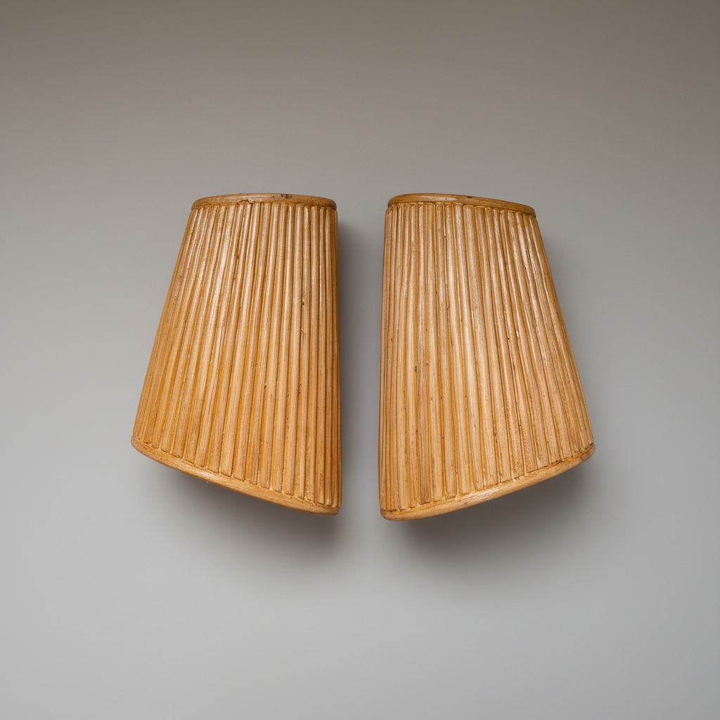 Rattan pendant lamps on grey background