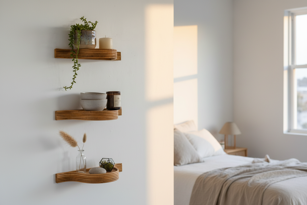 Rattan Shelves with Golden Hour Lighting