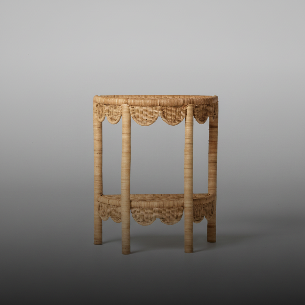 Rattan side table with gradient background