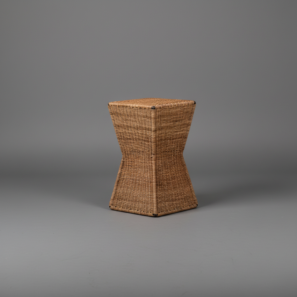 Rattan stool with grey studio background