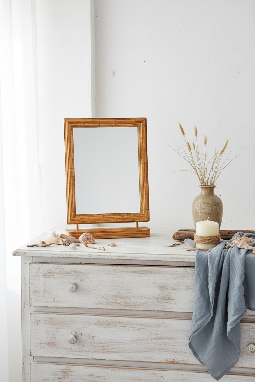 Rattan Vanity Mirror - Coastal Style