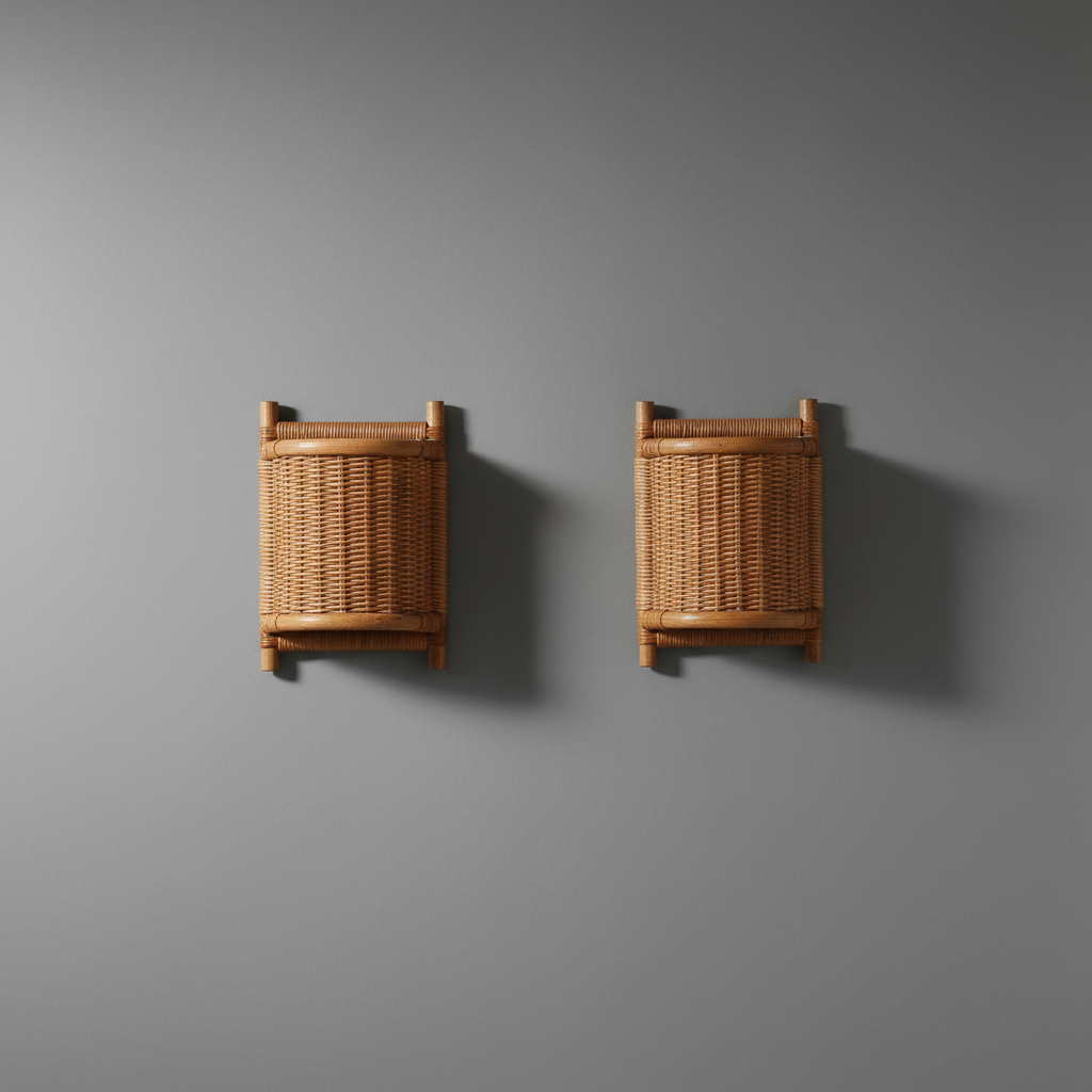 Rattan Wall Light Set on Grey Background