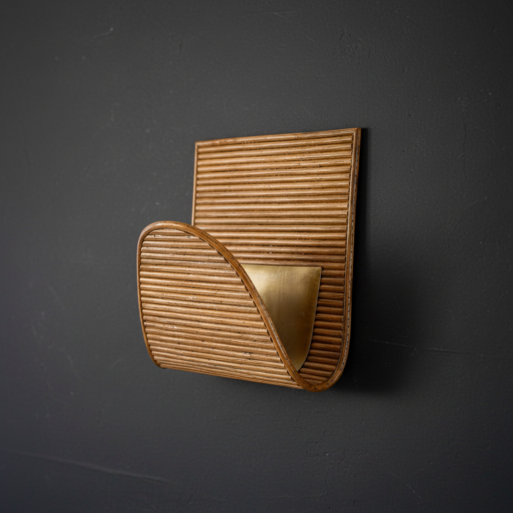 Rattan Wall Sconce on Darker Grey Background