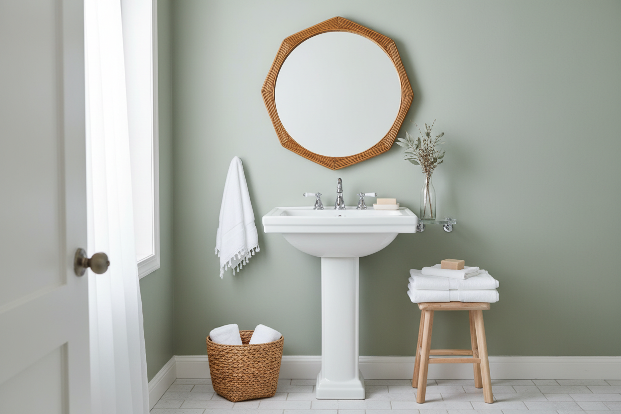 Round Rattan Mirror Bathroom