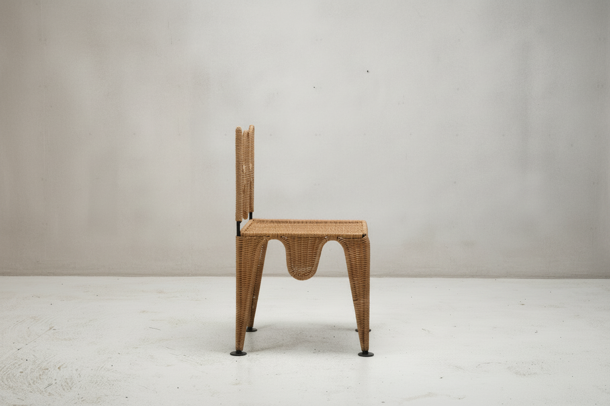 Sculptural Wicker Wrought Iron Chair