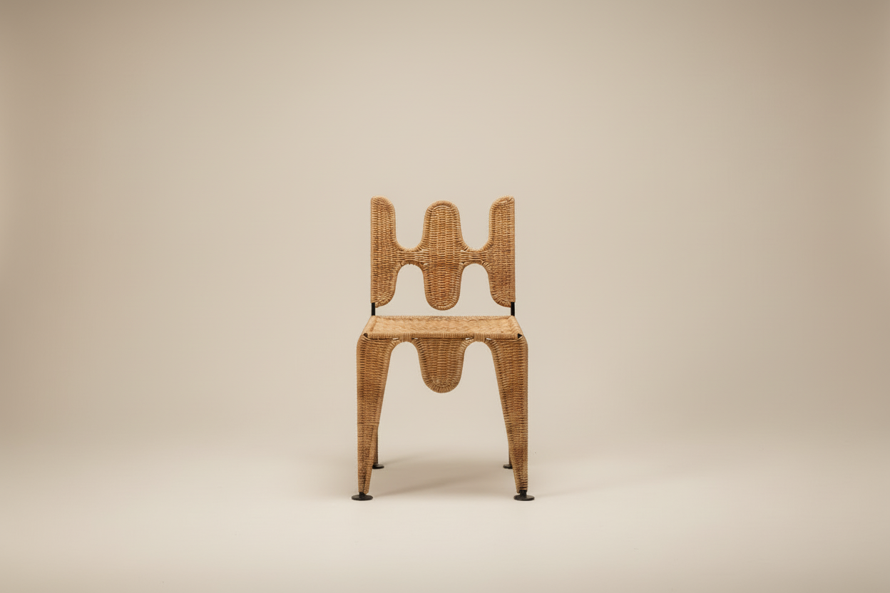 Sculptural Wicker Wrought Iron Chair