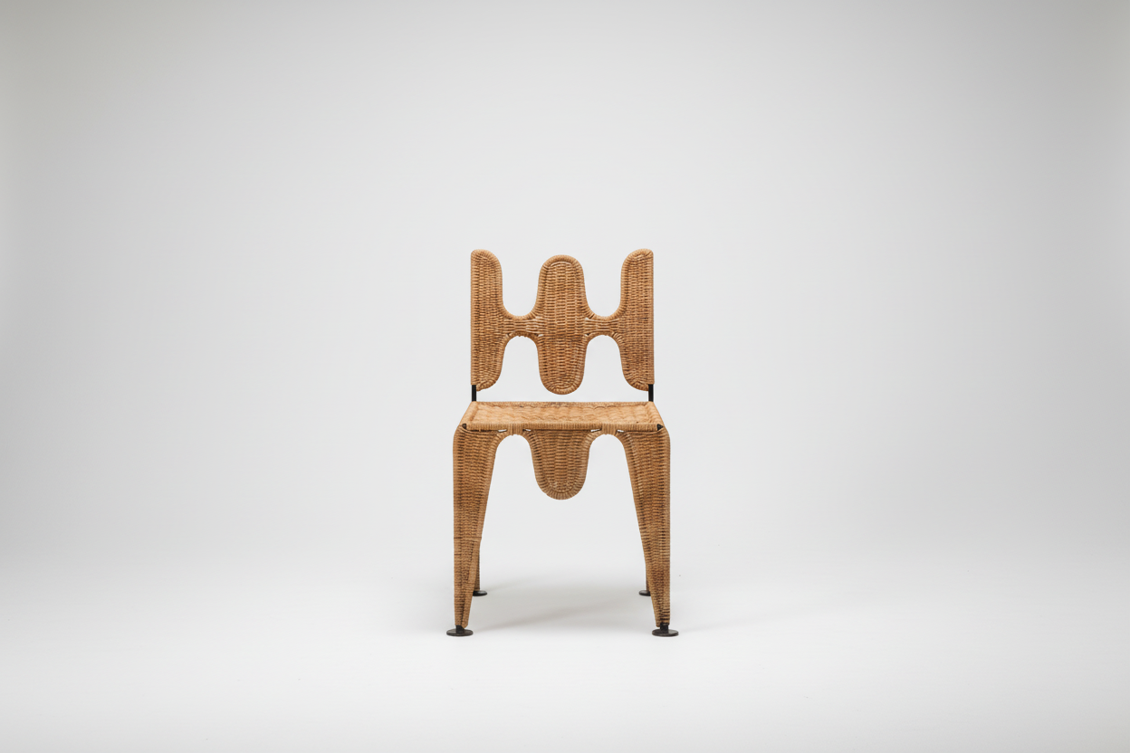 Sculptural Wicker Wrought Iron Chair