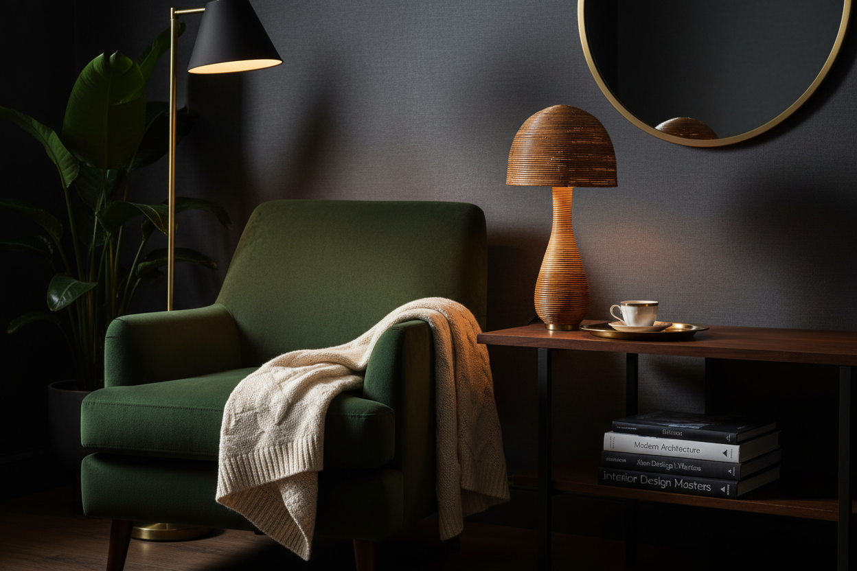 Shroom lamp in reading nook