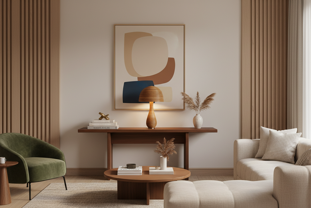 Shroom lamp on console table