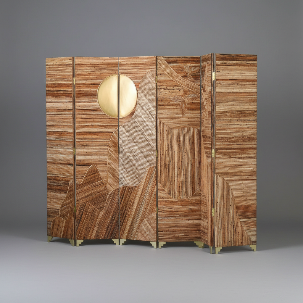 Six-Panel Rattan Folding Screen Studio Photo