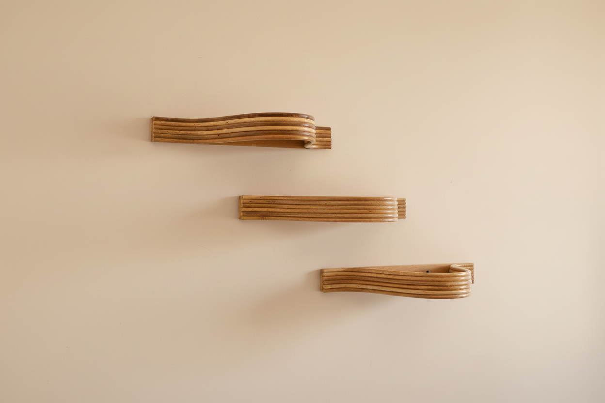 Rattan Bent Wall Shelves- Set of 3
