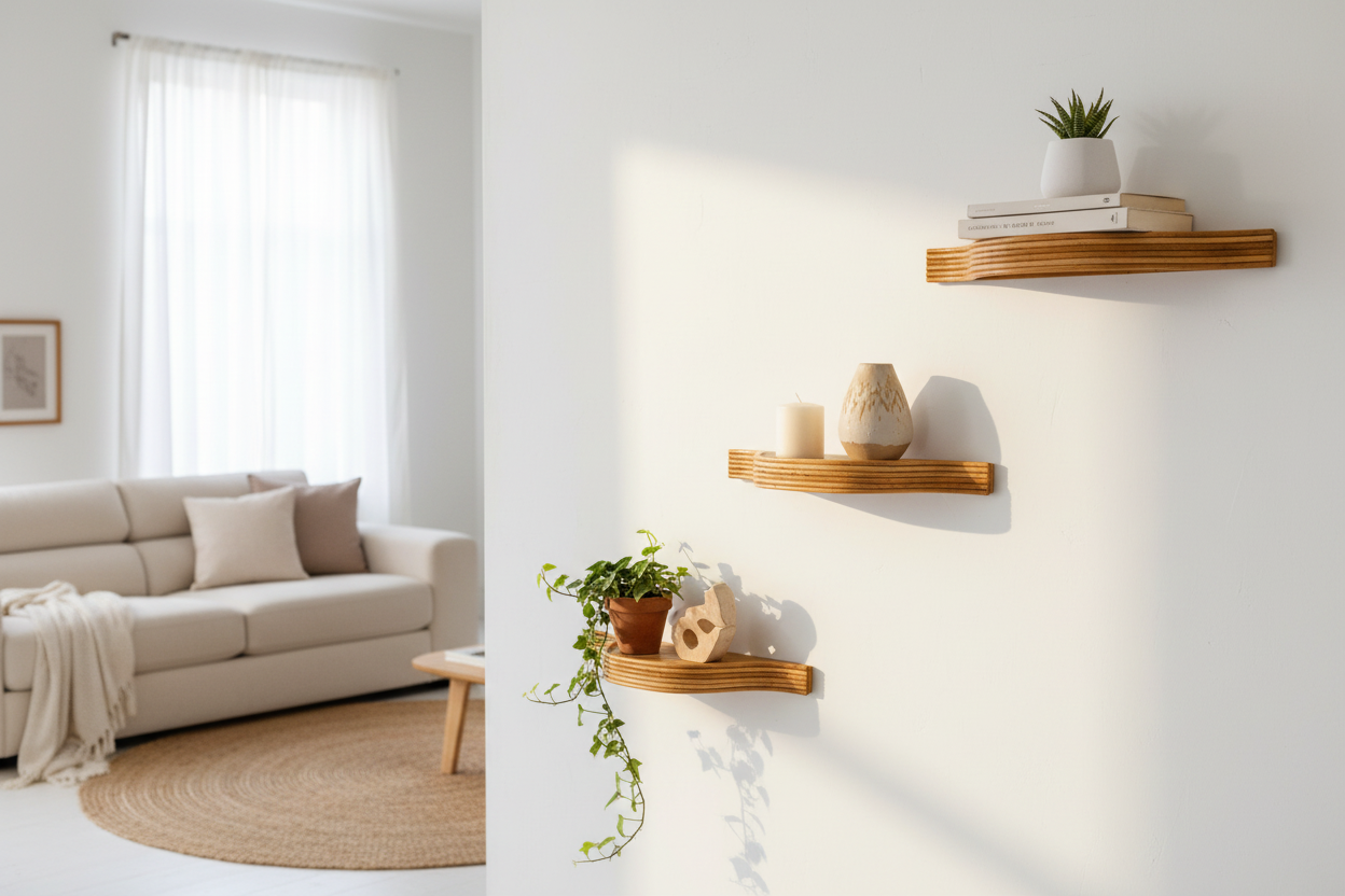 Three Rattan Bent Wall Shelves Lifestyle Photo