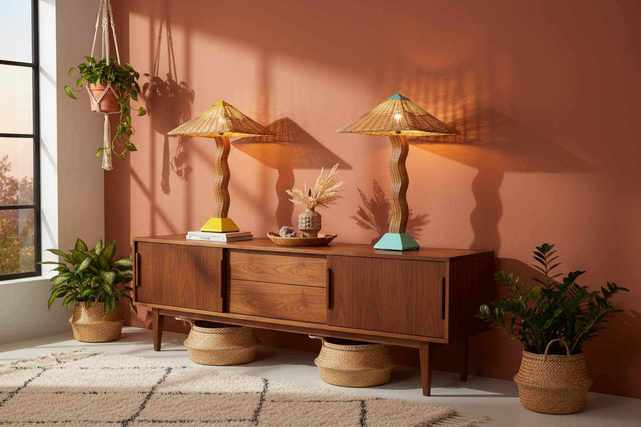 Two lamps with rectangular shades