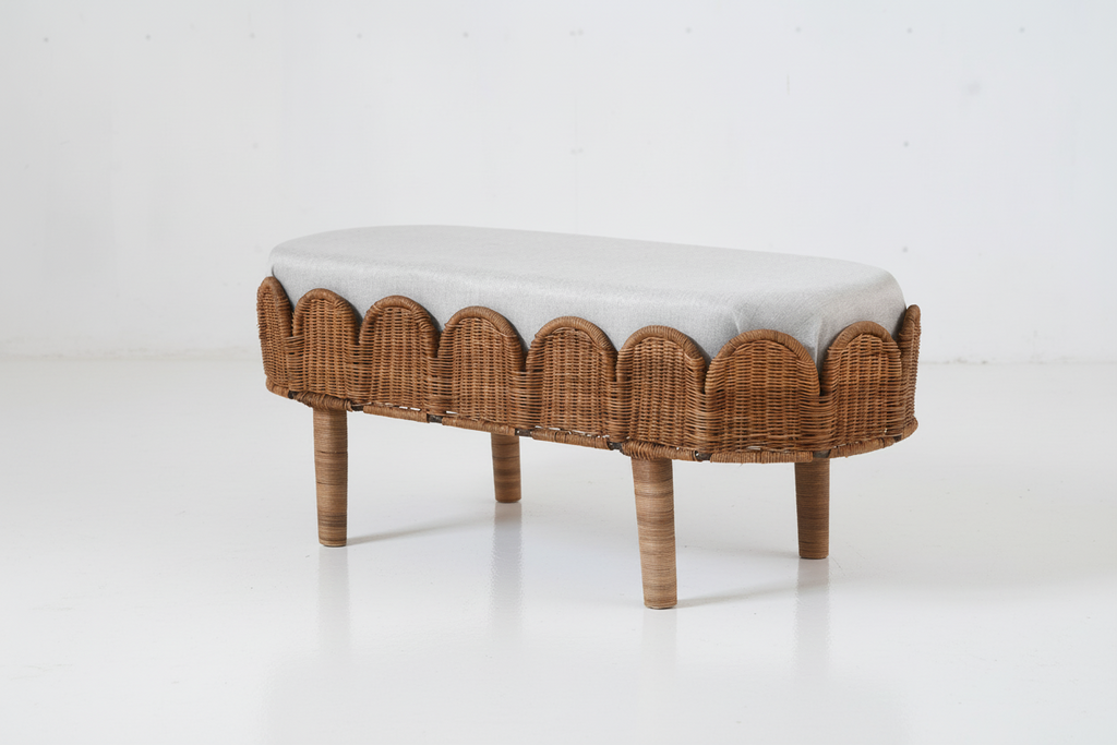 Otto Wicker Scallop Ottoman Bench