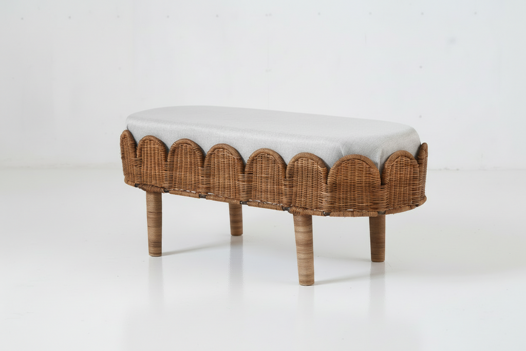 Handcrafted Wicker Scallop Ottoman Bench “Otto”