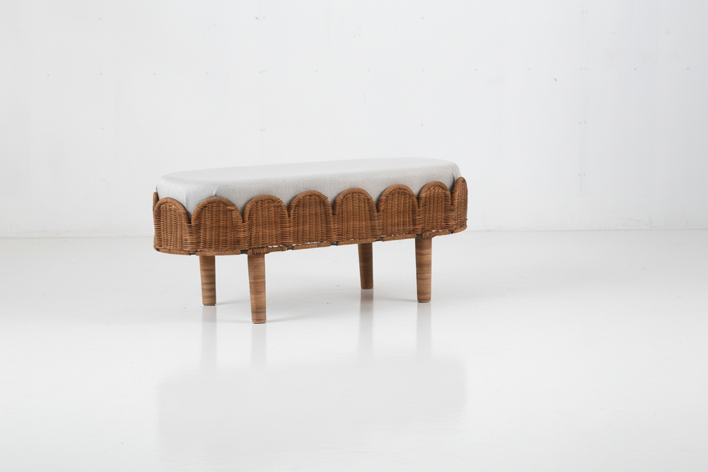 Otto Wicker Scallop Ottoman Bench