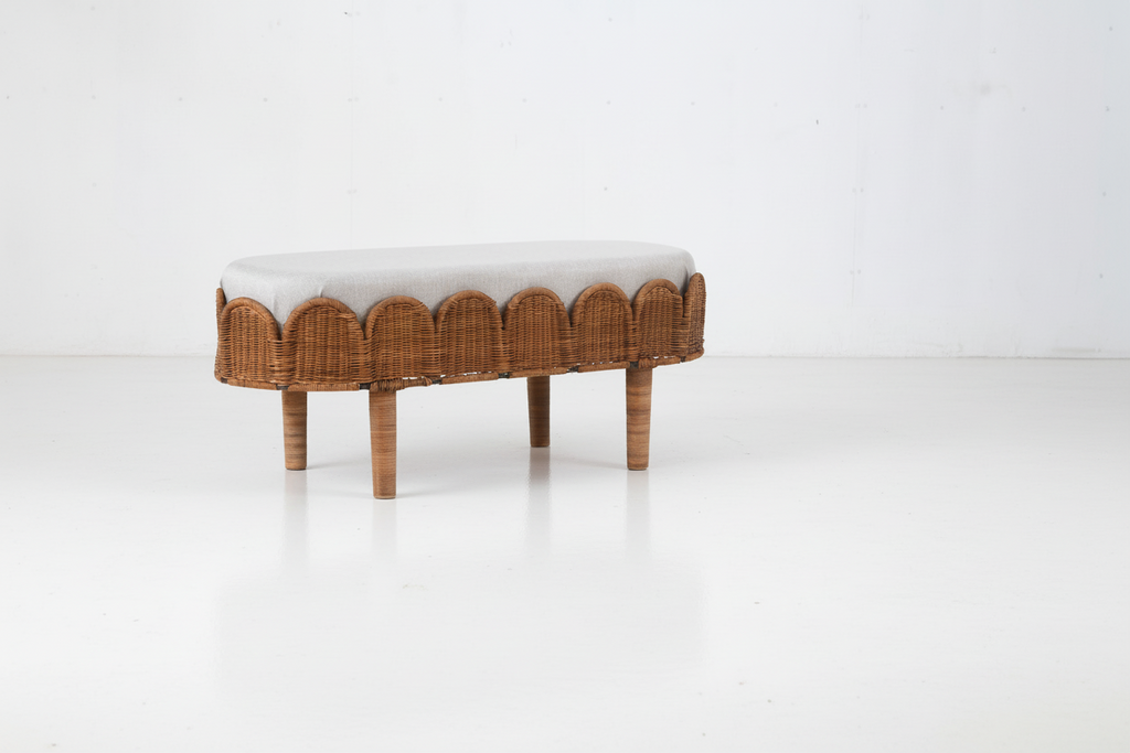 Otto Wicker Scallop Ottoman Bench