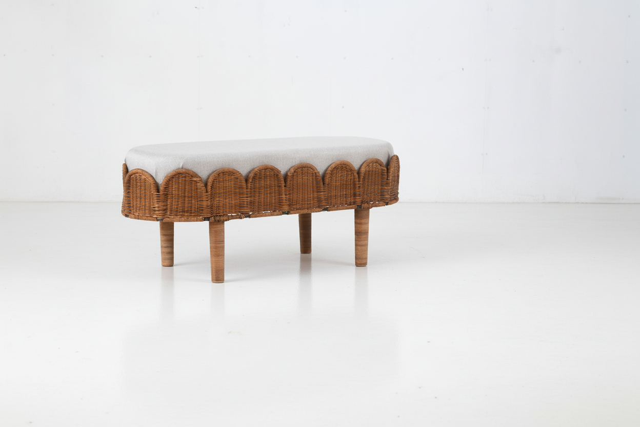 Otto Wicker Scallop Ottoman Bench
